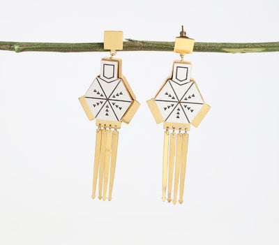 Reclaimed Teak Wood & Gold-Plated Brass Geometric Earrings-0