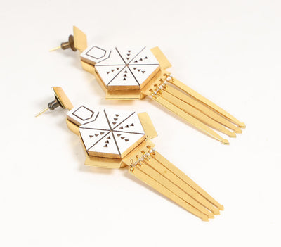 Reclaimed Teak Wood & Gold-Plated Brass Geometric Earrings-1