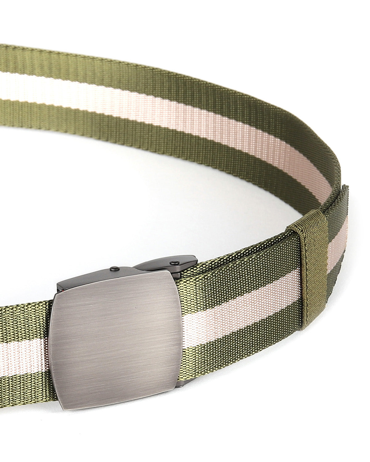 ZIMEGO Mens One Size Adjustable Strap Stripe Nylon Web Belt With Metal Buckle-16