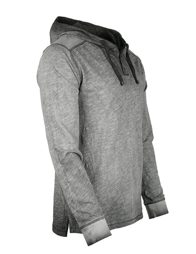 RESTOCKED! ZIMEGO Long Sleeve Vintage Oil Wash Garment Dye Hooded Henley-1