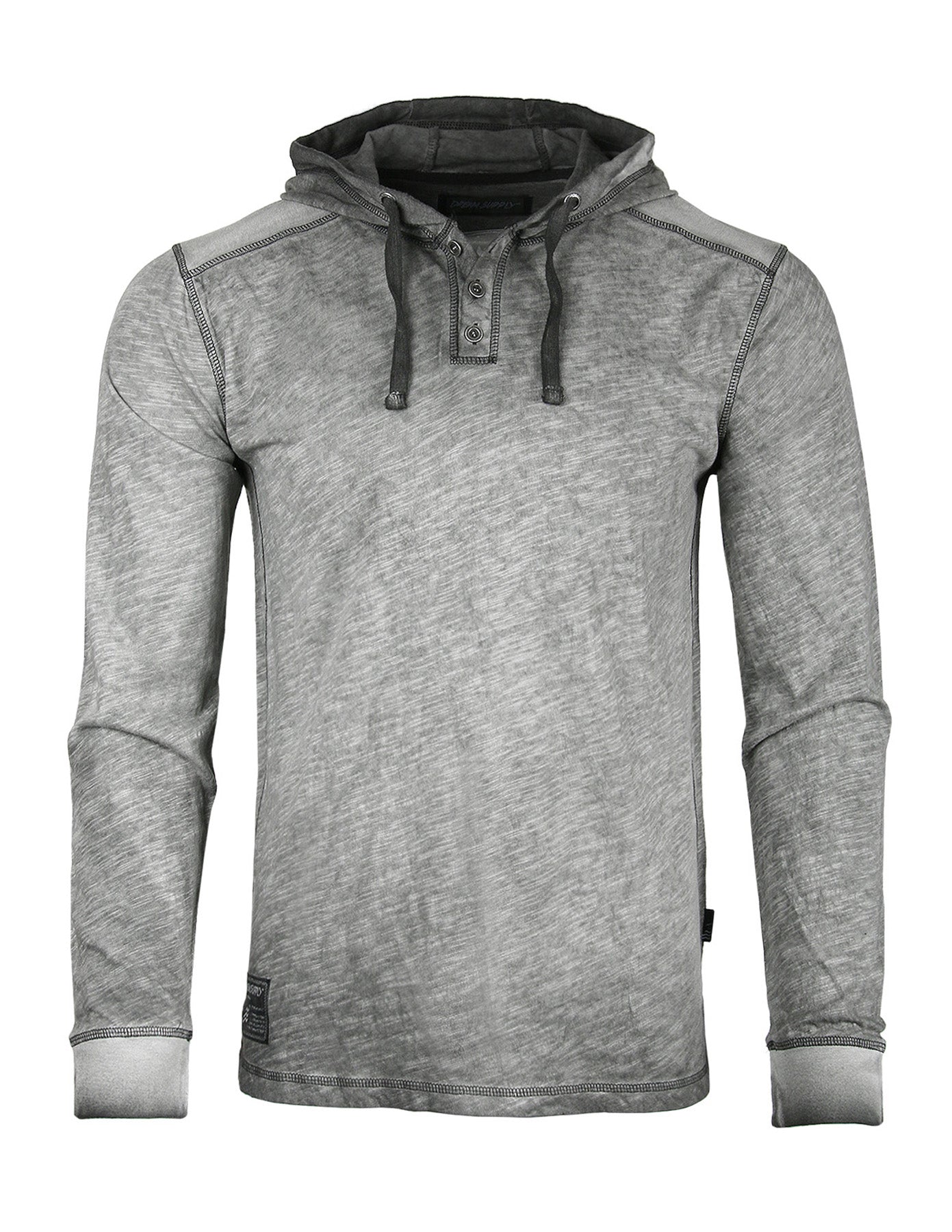 RESTOCKED! ZIMEGO Long Sleeve Vintage Oil Wash Garment Dye Hooded Henley-0