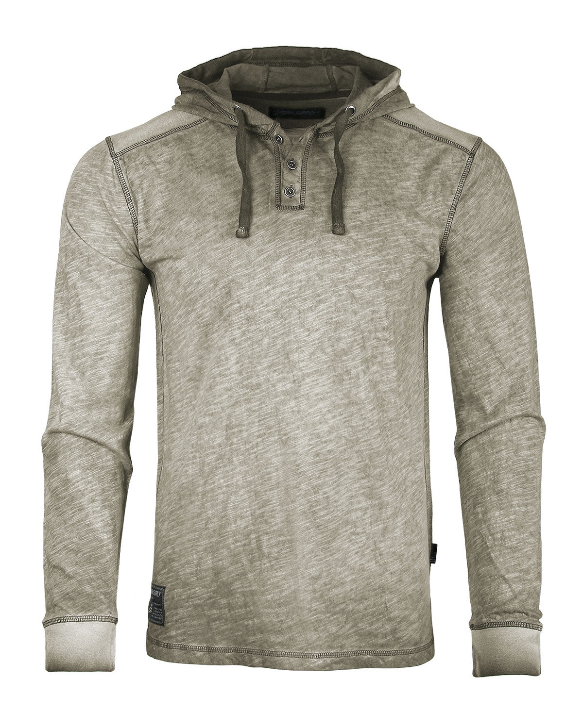 ZIMEGO Long Sleeve Vintage Oil Wash Garment Dye Hooded Henley-0
