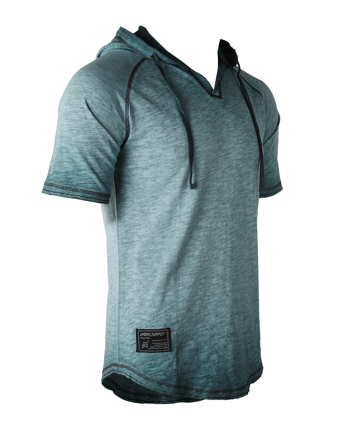 ZIMEGO Short Sleeve Vintage Garment Dyed Hooded Raglan Henley-8