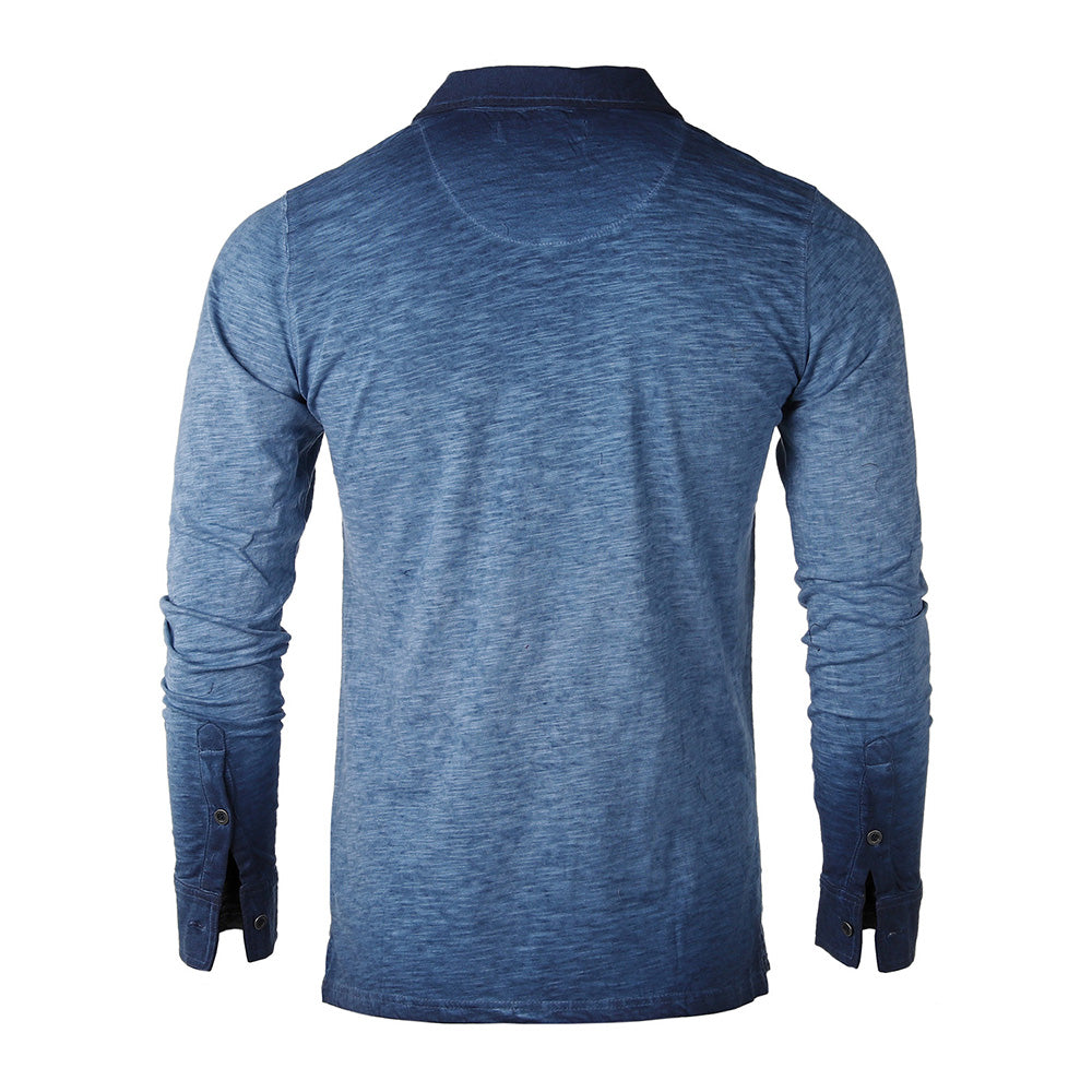 ZIMEGO Mens Long Sleeve Oil Wash Vintage Henley Button Cuffs Pocket Polo T-Shirt-7
