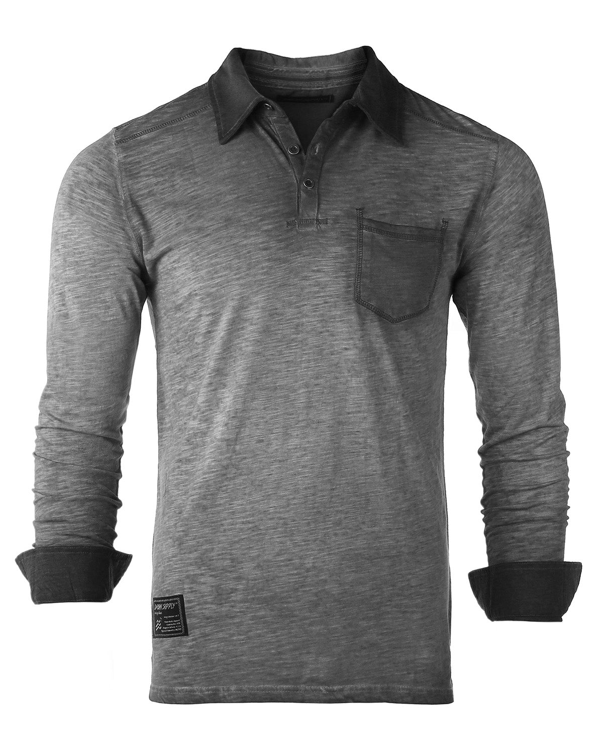 ZIMEGO Mens Long Sleeve Oil Wash Vintage Henley Button Cuffs Pocket Polo T-Shirt-6
