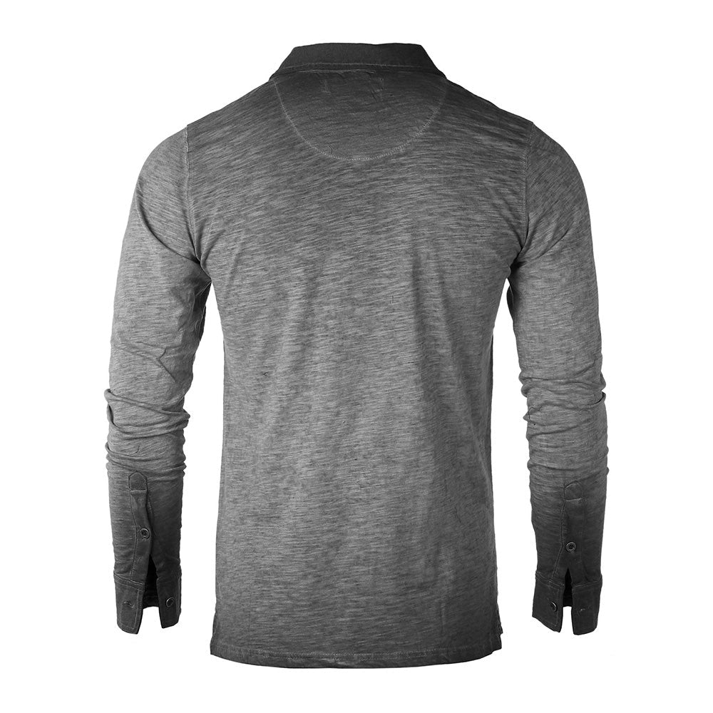 ZIMEGO Mens Long Sleeve Oil Wash Vintage Henley Button Cuffs Pocket Polo T-Shirt-12