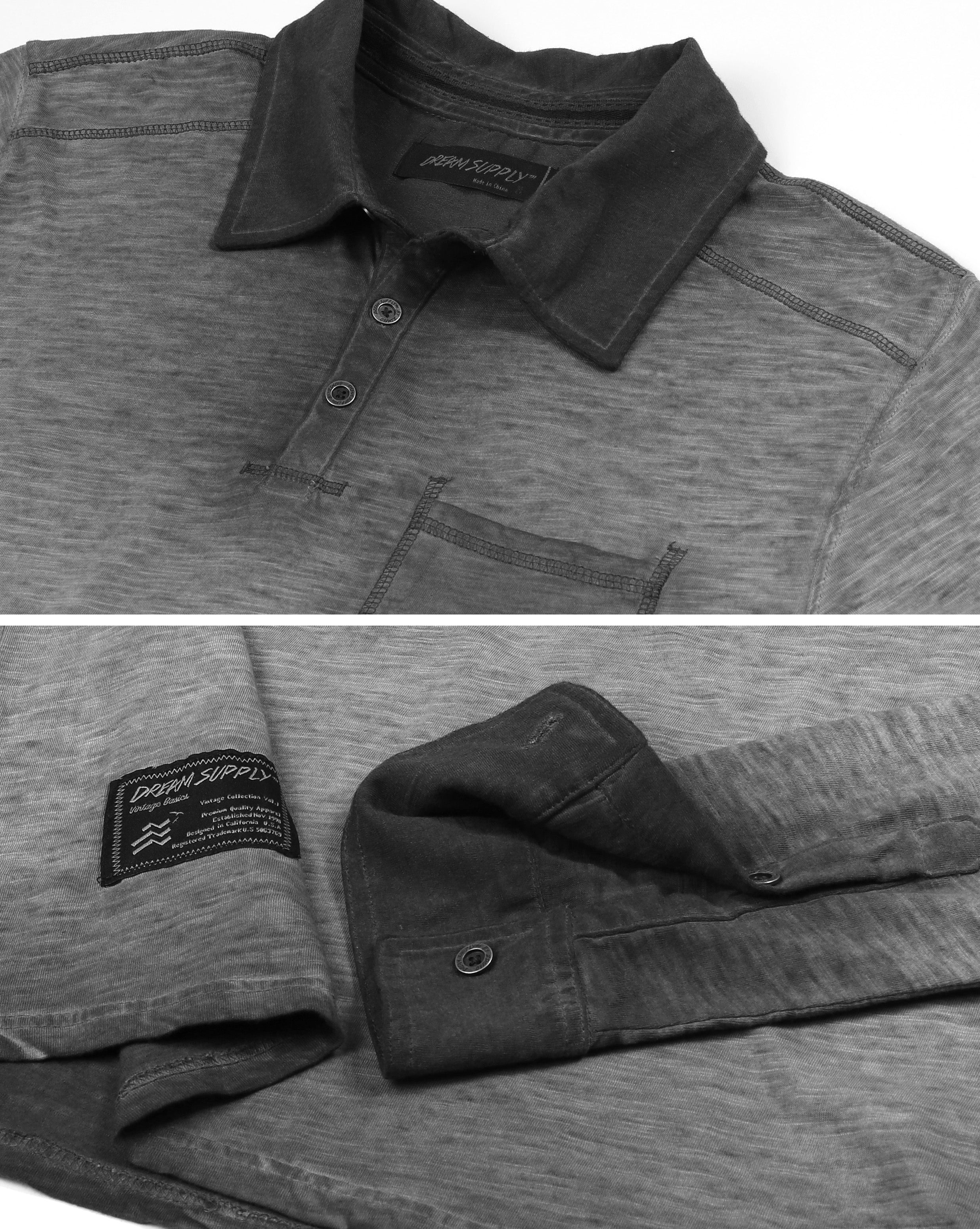 ZIMEGO Mens Long Sleeve Oil Wash Vintage Henley Button Cuffs Pocket Polo T-Shirt-13