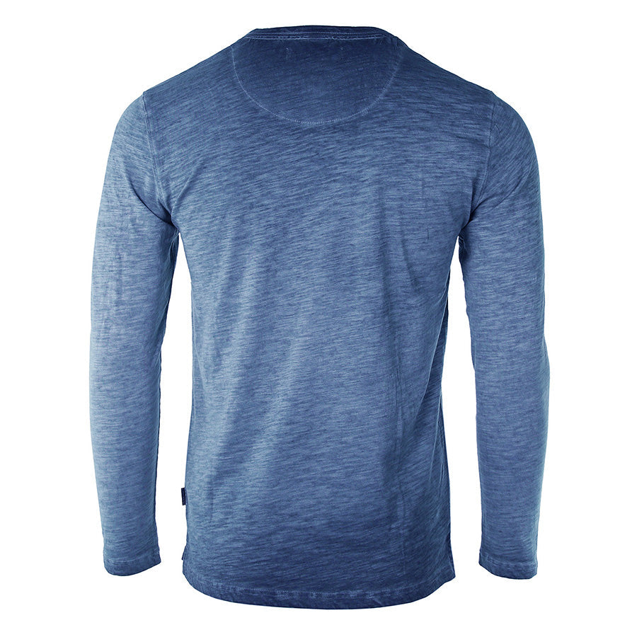 ZIMEGO Mens Long Sleeve Crew Neck Oil Wash Vintage Button Henley T-Shirt-2