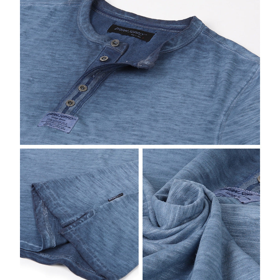 ZIMEGO Mens Long Sleeve Crew Neck Oil Wash Vintage Button Henley T-Shirt-3