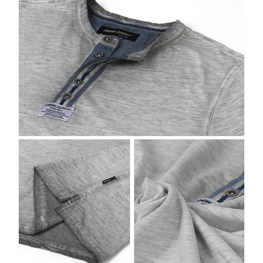 ZIMEGO Mens Long Sleeve Crew Neck Oil Wash Vintage Button Henley T-Shirt-4