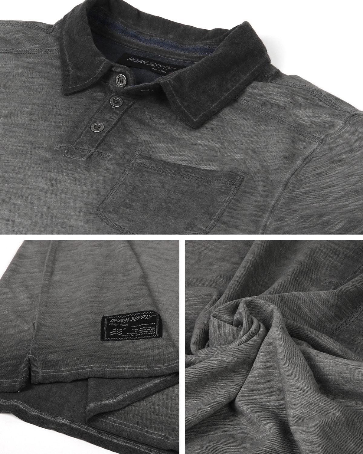 ZIMEGO Mens Short Sleeve Oil Wash Vintage Button Henley Pocket Polo T-Shirt-18