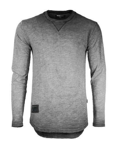 ZIMEGO Mens Long Sleeve Crewneck Oil Wash Vintage Raw Edge Hem Hipster Hip-Hop T shirt-0