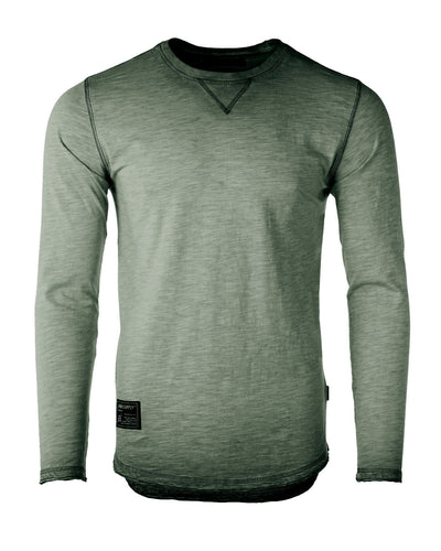 ZIMEGO Mens Long Sleeve Crewneck Oil Wash Vintage Raw Edge Hem Hipster Hip-Hop T shirt-0