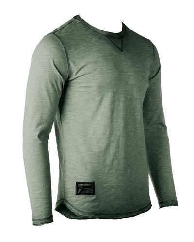 ZIMEGO Mens Long Sleeve Crewneck Oil Wash Vintage Raw Edge Hem Hipster Hip-Hop T shirt-1