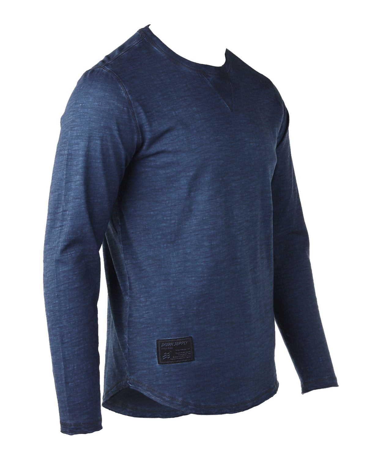 ZIMEGO Mens Long Sleeve Crewneck Oil Wash Vintage Raw Edge Hem Hipster Hip-Hop T shirt-1