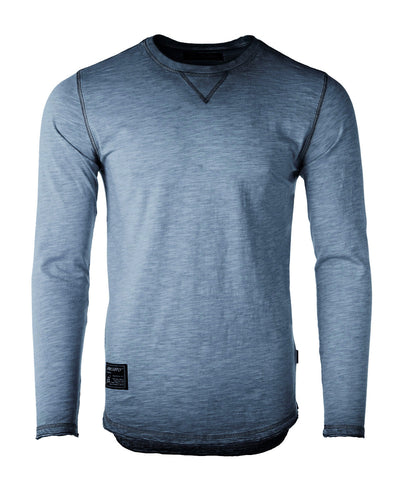 ZIMEGO Mens Long Sleeve Crewneck Oil Wash Vintage Raw Edge Hem Hipster Hip-Hop T shirt-0