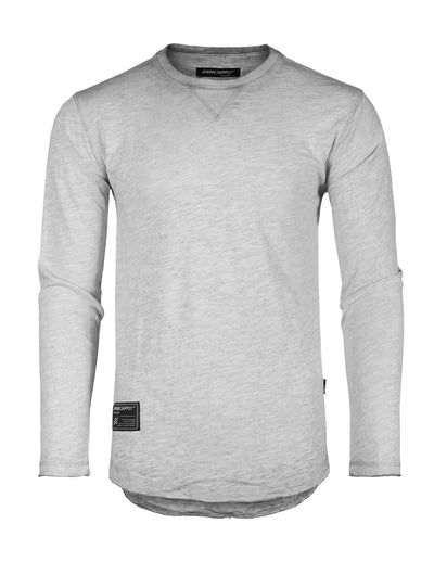 ZIMEGO Mens Long Sleeve Crewneck Oil Wash Vintage Raw Edge Hem Hipster Hip-Hop T shirt-0