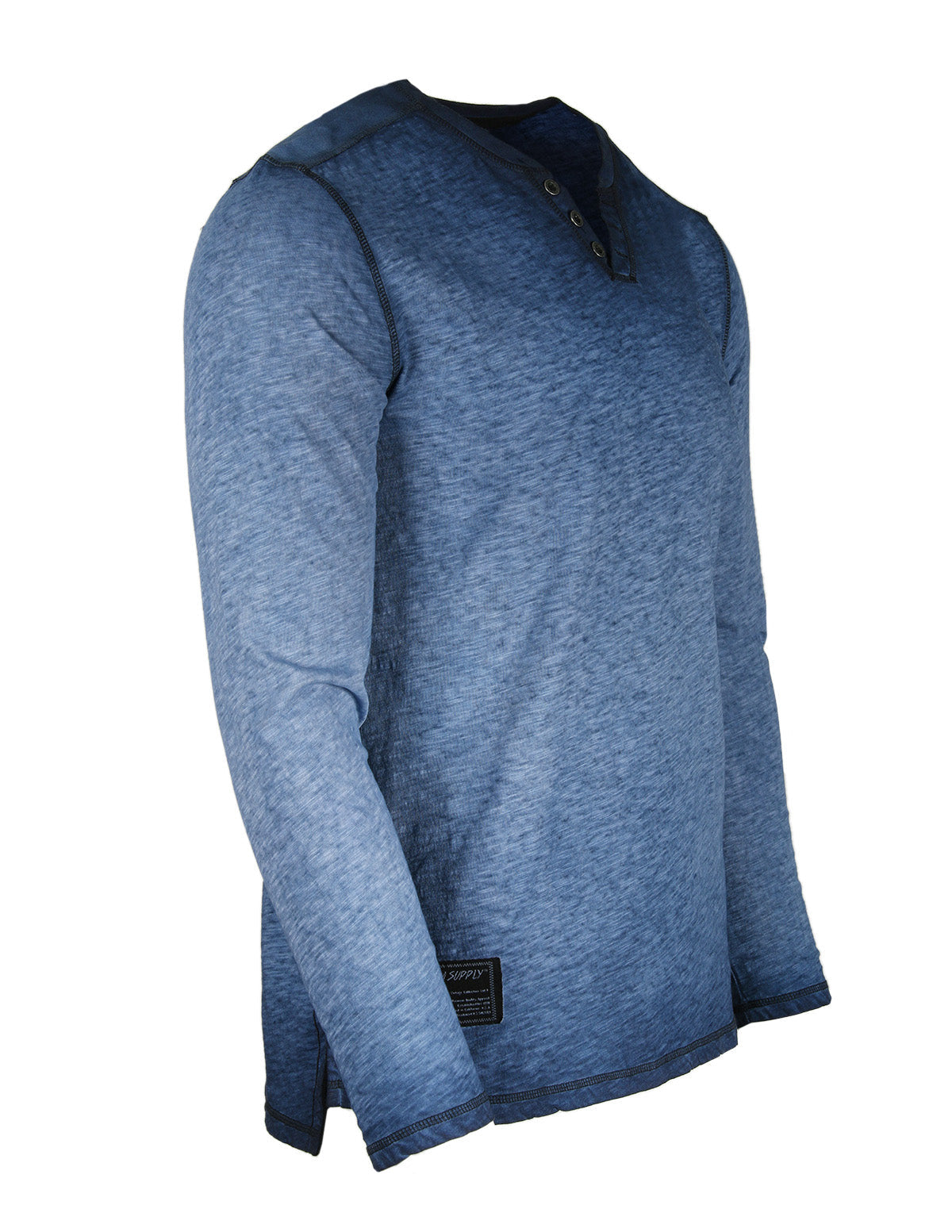 ZIMEGO Mens Long Sleeve V-Neck Henley Oil Wash Contrast Seam Vintage Shirt-1