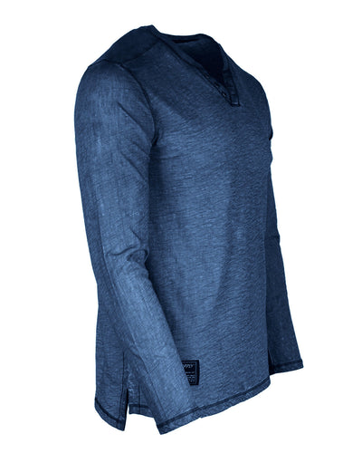 ZIMEGO Mens Long Sleeve V-Neck Henley Oil Wash Contrast Seam Vintage Shirt-1
