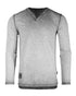 ZIMEGO Mens Long Sleeve V-Neck Henley Oil Wash Contrast Seam Vintage Shirt - Silver Grey-0