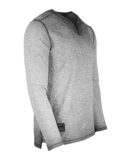 ZIMEGO Mens Long Sleeve V-Neck Henley Oil Wash Contrast Seam Vintage Shirt - Silver Grey-1