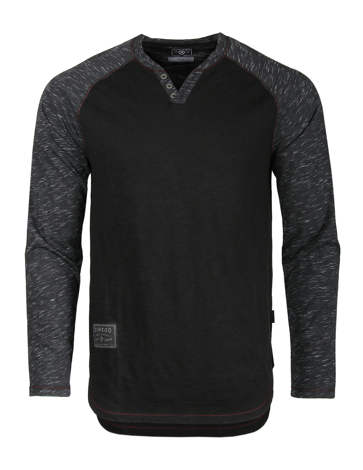 ZIMEGO Long Sleeve Contrast Raglan Henley V-Neck T-Shirts BLK-BLK-0