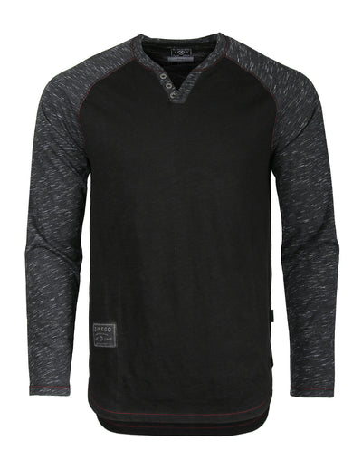 ZIMEGO Long Sleeve Contrast Raglan Henley V-Neck T-Shirts BLK-BLK-0