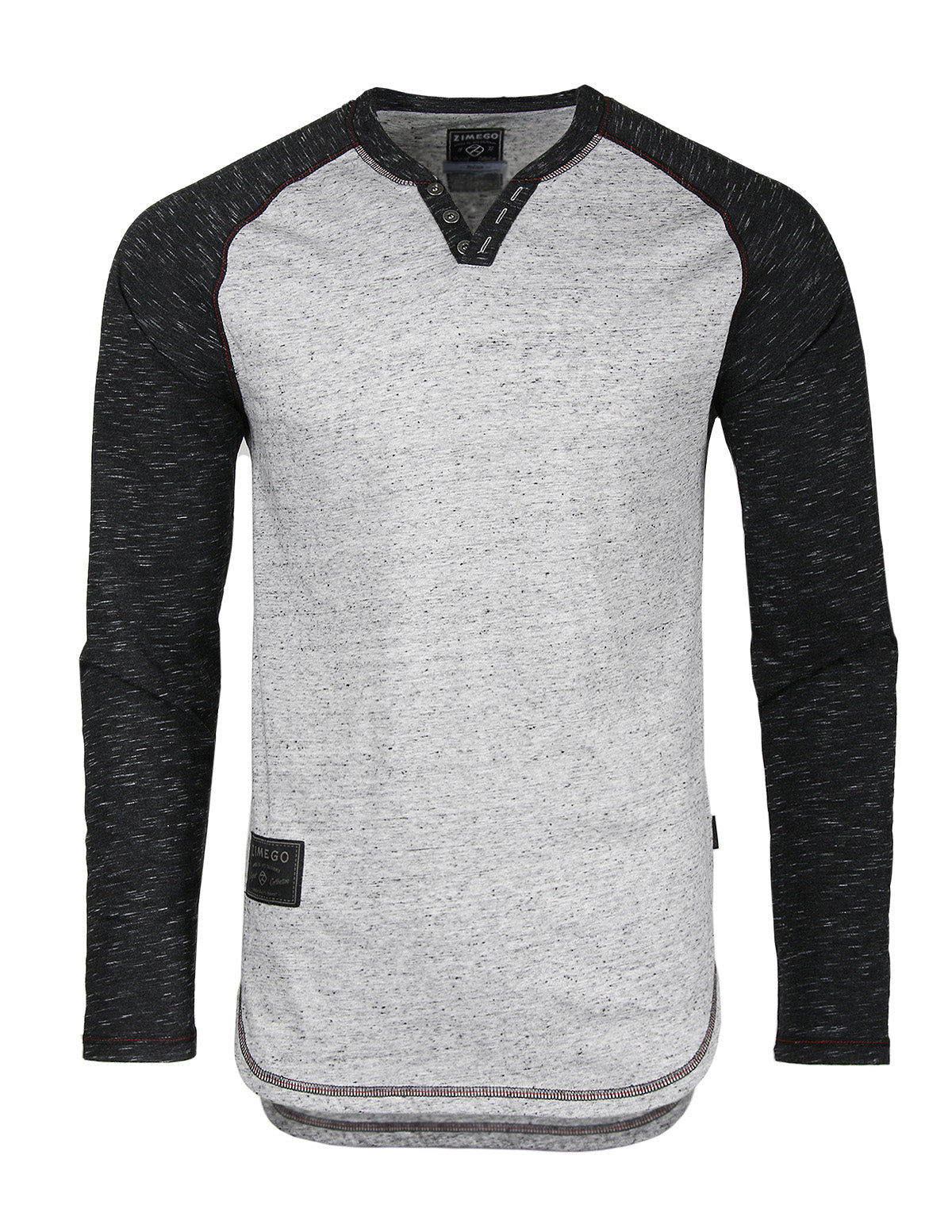 ZIMEGO Long Sleeve Contrast Raglan Henley V-Neck T-Shirts HEATHER DOT-0