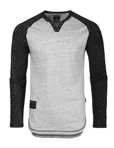 ZIMEGO Long Sleeve Contrast Raglan Henley V-Neck T-Shirts HEATHER DOT-0