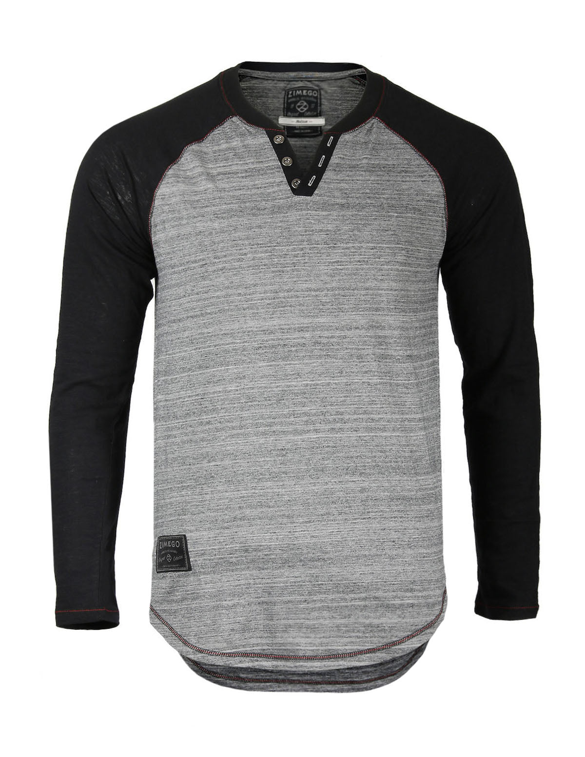 ZIMEGO Long Sleeve Contrast Raglan Henley V-Neck T-Shirts-0