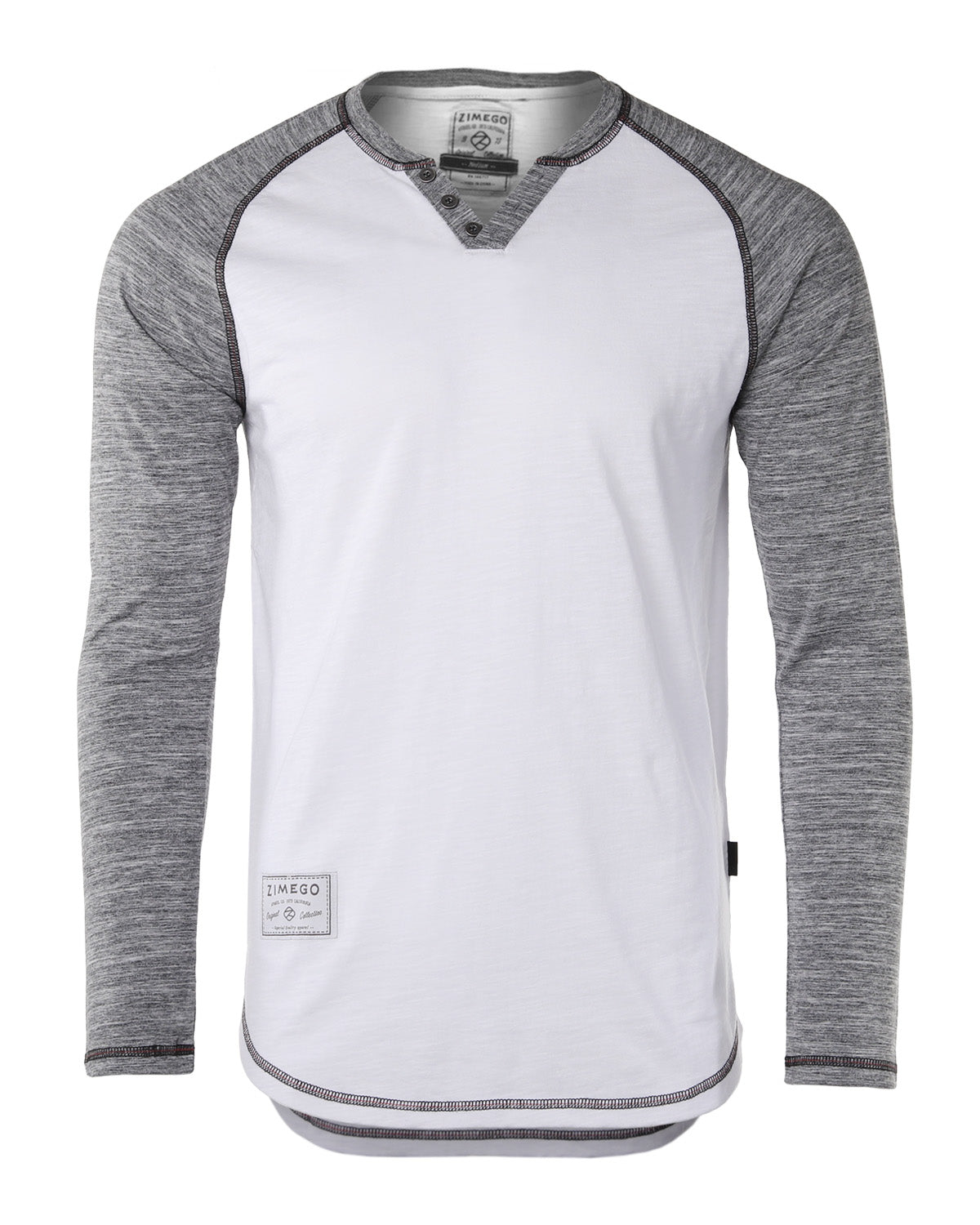 ZIMEGO Long Sleeve Contrast Raglan Henley V-Neck T-Shirts-0