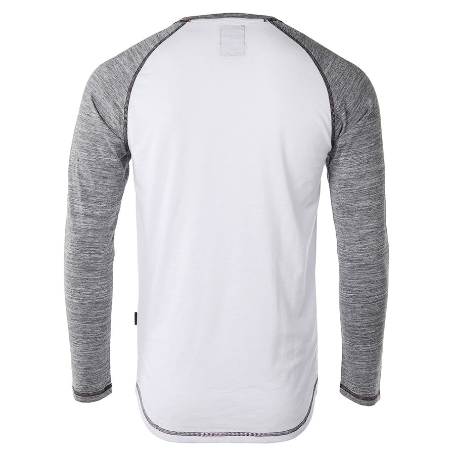 ZIMEGO Long Sleeve Contrast Raglan Henley V-Neck T-Shirts-2