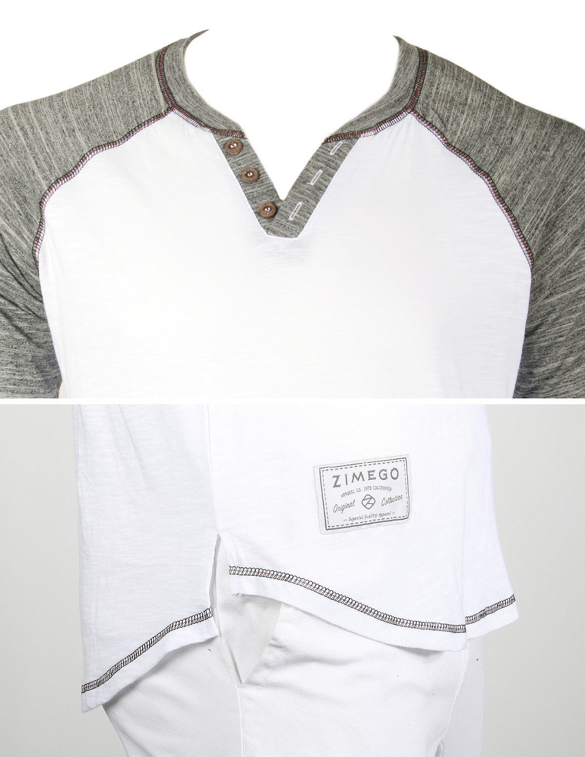 ZIMEGO Long Sleeve Contrast Raglan Henley V-Neck T-Shirts-3