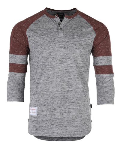 ZIMEGO Men's 3/4 Sleeve MAROON Baseball Football College Raglan Henley Athletic T-shirt-0