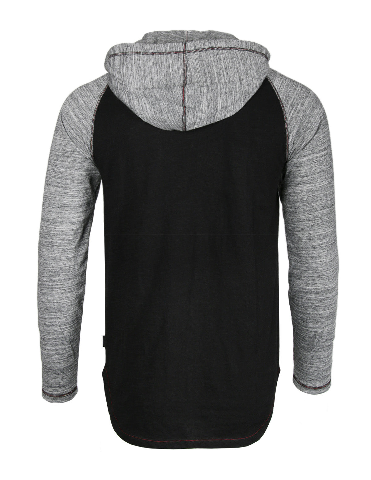 ZIMEGO Long Sleeve Raglan Henley Round Bottom Hood T-Shirts - BLACK / BLACK-8