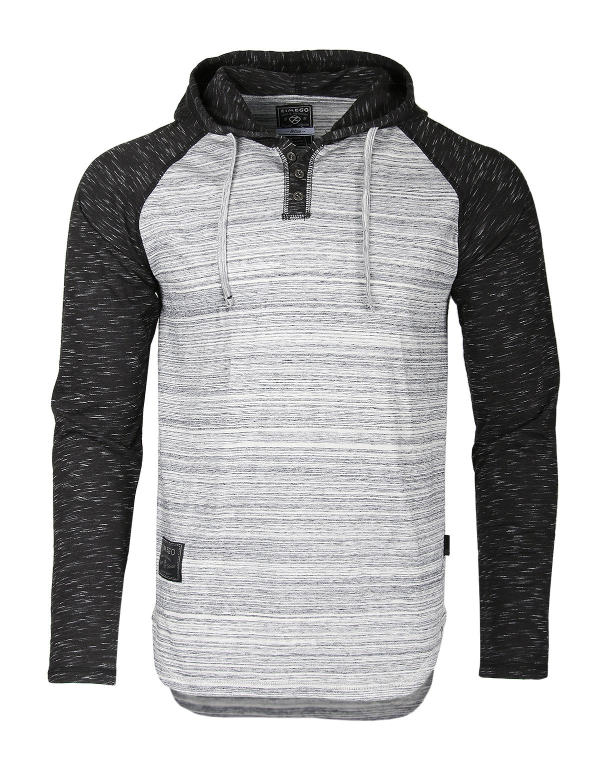ZIMEGO Long Sleeve Raglan Henley Round Bottom Hood T-Shirts - Space Grey-0