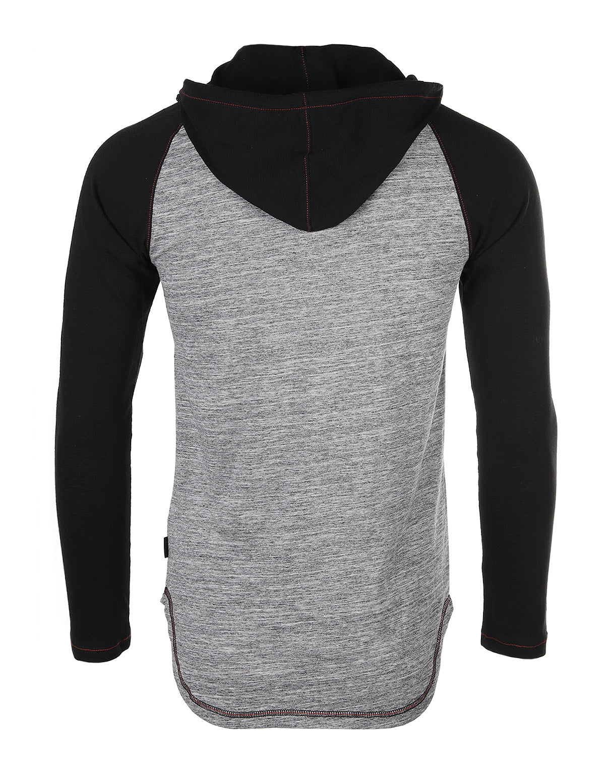 ZIMEGO Long Sleeve Raglan Henley Round Bottom Hood T-Shirts - BLACK / BLACK-12
