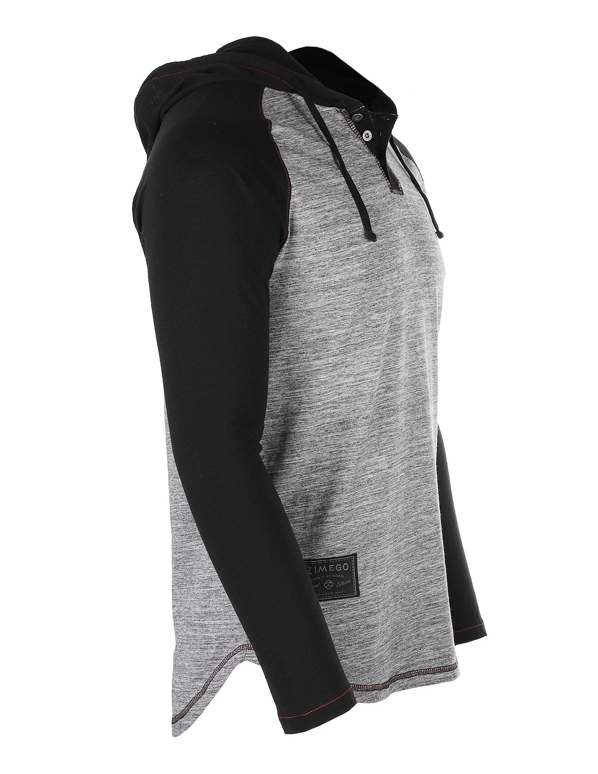 ZIMEGO Long Sleeve Raglan Henley Round Bottom Hood T-Shirts - BLACK / BLACK-11