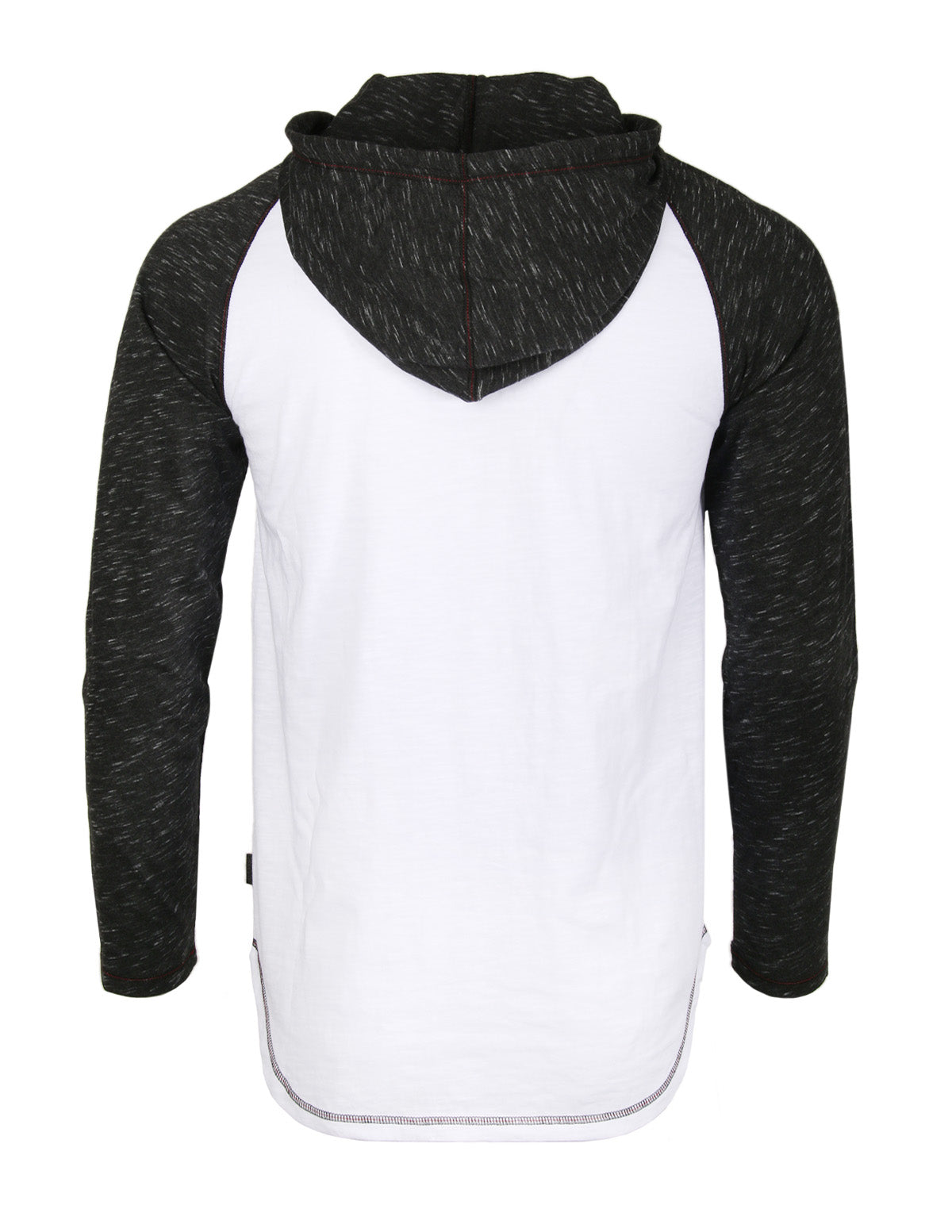 ZIMEGO Long Sleeve Raglan Henley Round Bottom Hood T-Shirts - WHITE/BLK-4