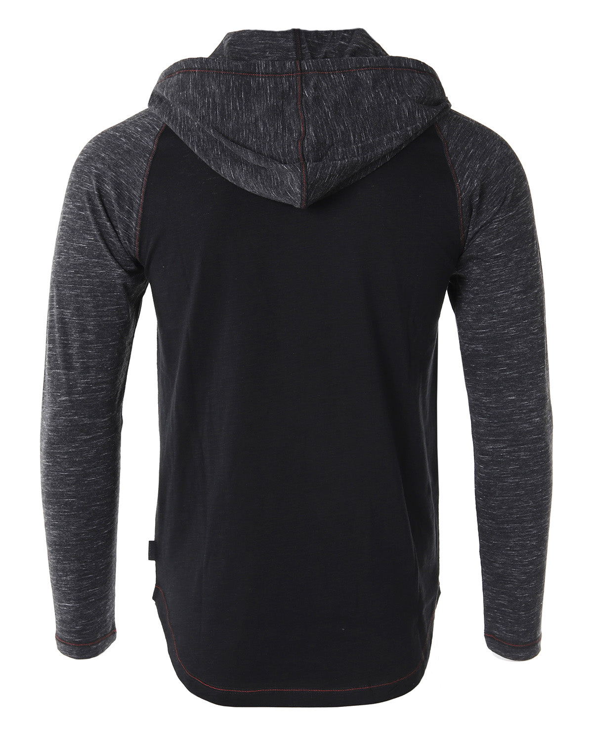 ZIMEGO Long Sleeve Raglan Henley Round Bottom Hood T-Shirts - BLACK / BLACK-2