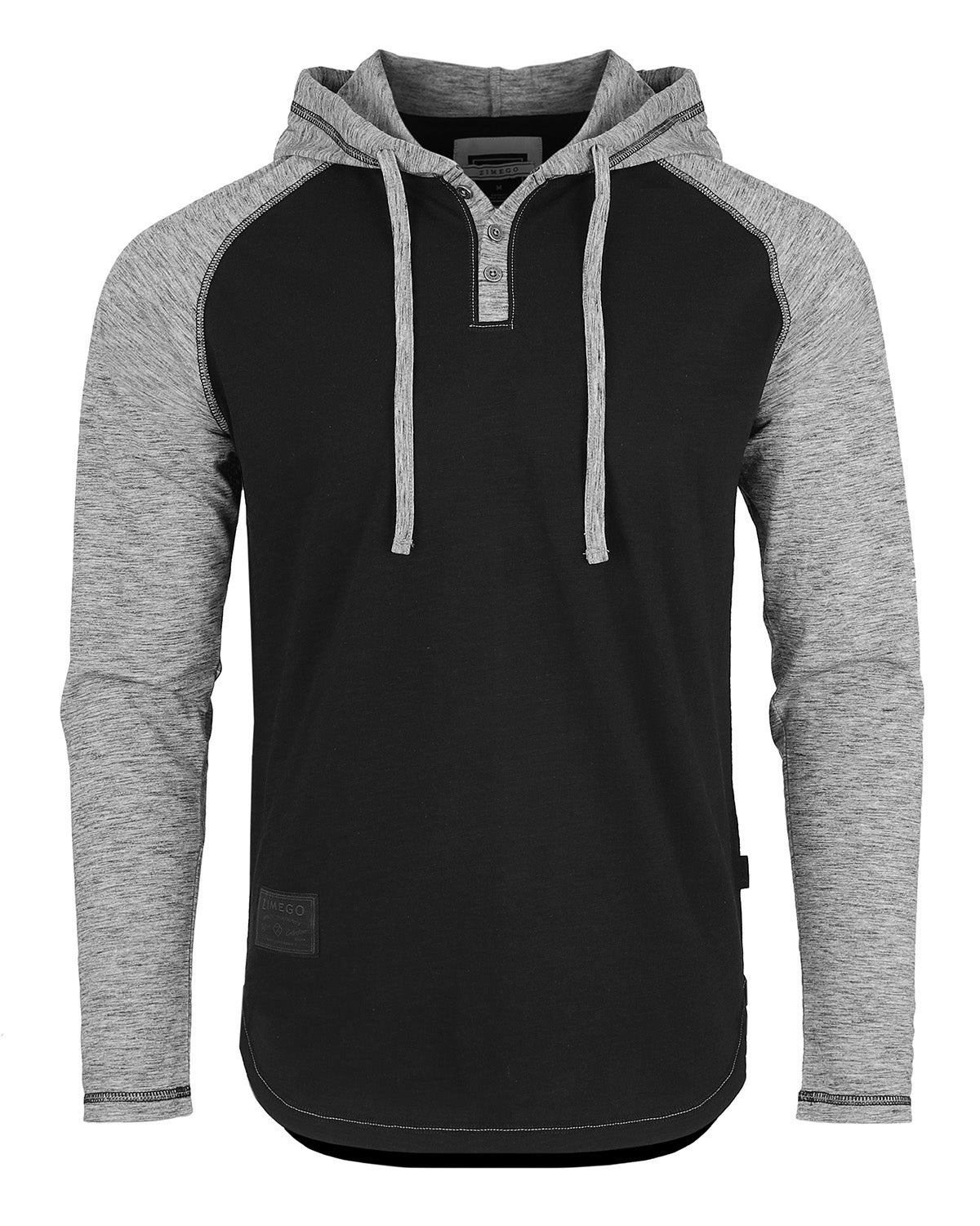 ZIMEGO Long Sleeve Raglan Henley Round Bottom Hood T-Shirts - WHITE/BLK-7