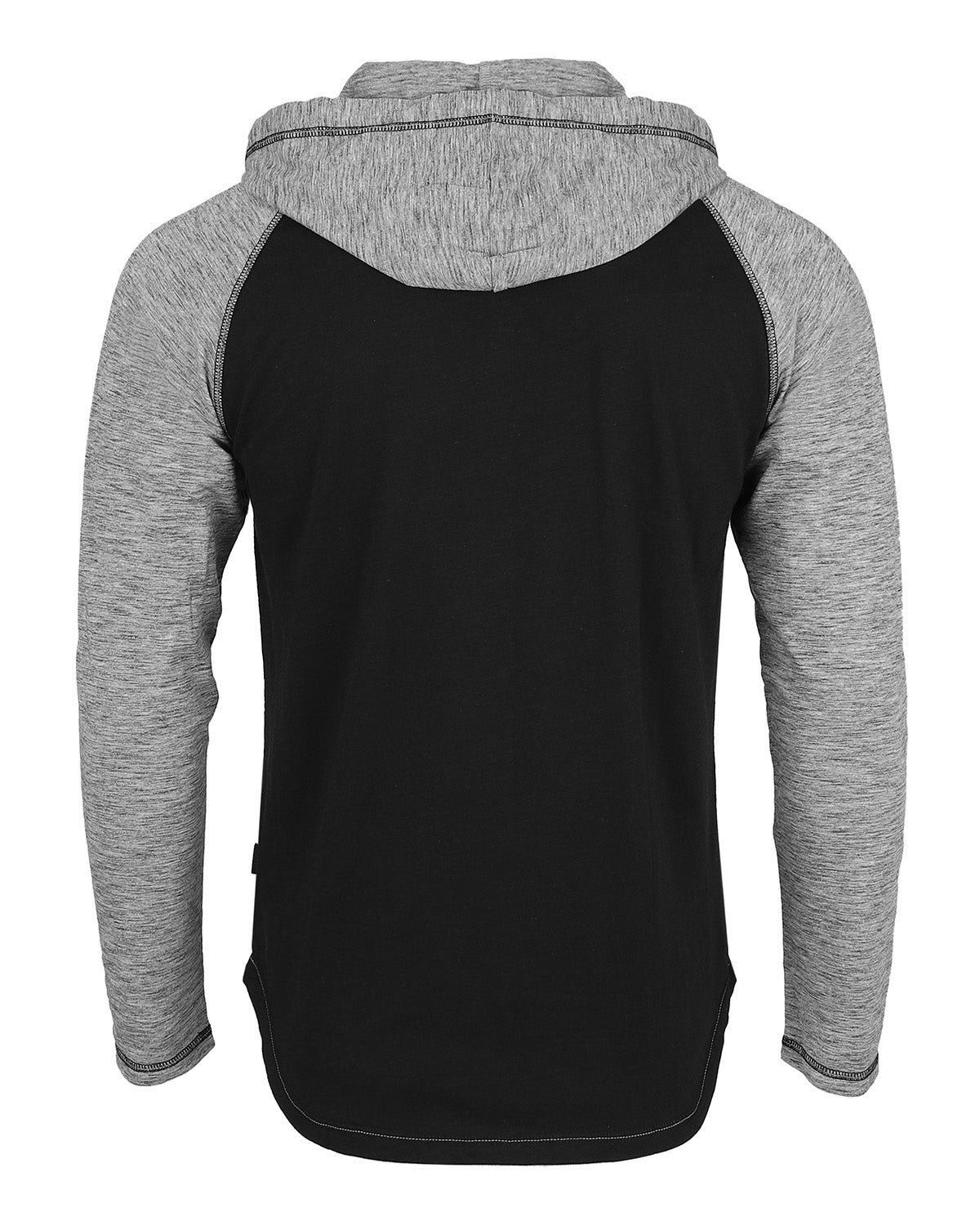 ZIMEGO Long Sleeve Raglan Henley Round Bottom Hood T-Shirts - WHITE/BLK-9