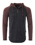 ZIMEGO Long Sleeve Raglan Henley Round Bottom Hood T-Shirts - BLACK / MAROON-0