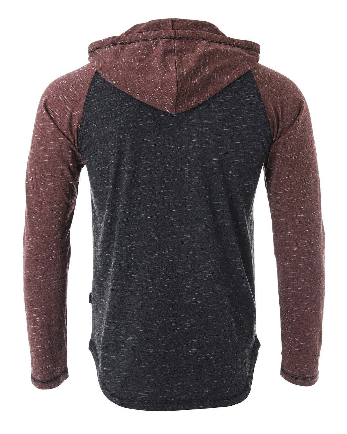 ZIMEGO Long Sleeve Raglan Henley Round Bottom Hood T-Shirts - BLACK / MAROON-2