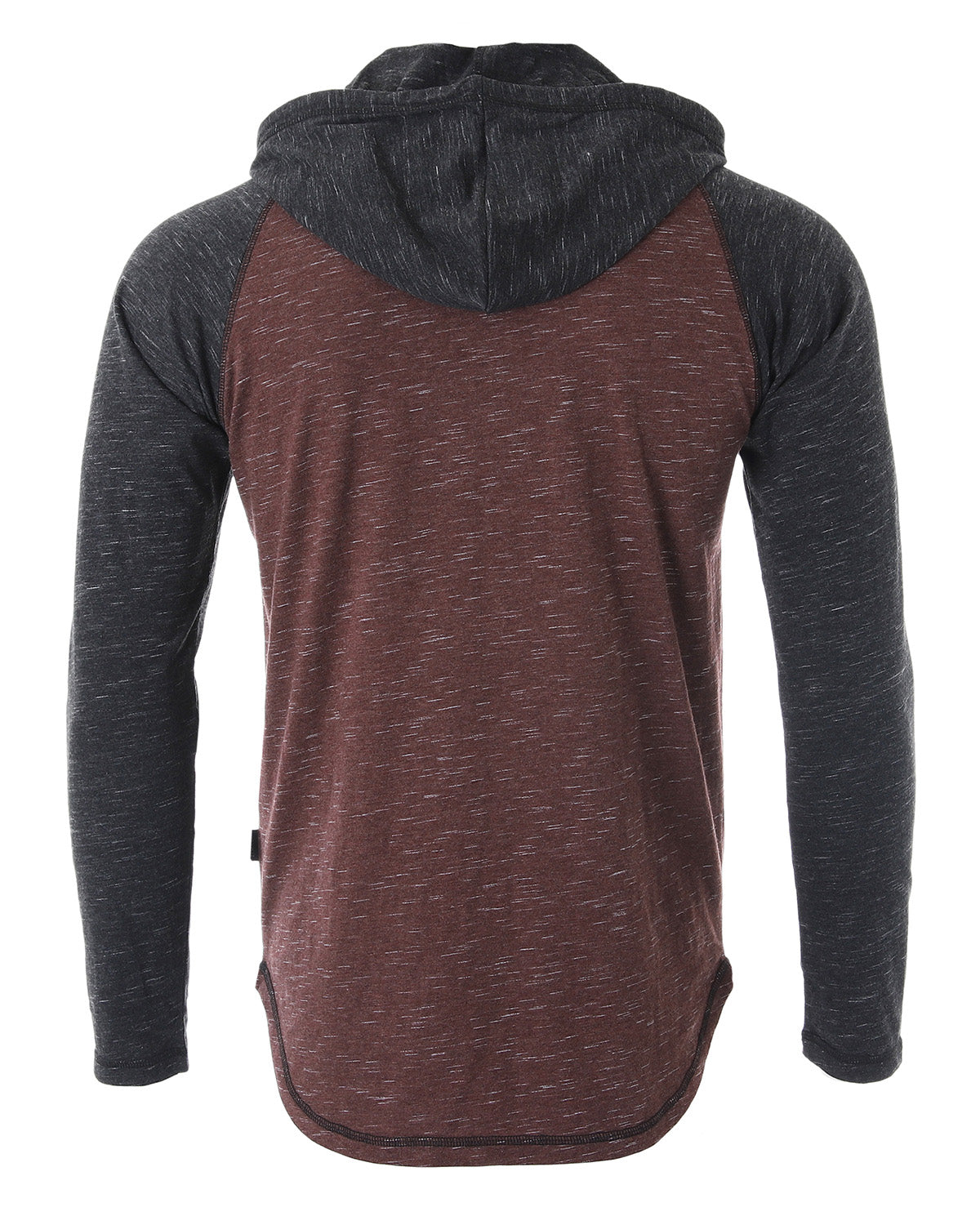 ZIMEGO Long Sleeve Raglan Henley Round Bottom Hood T-Shirts - BLACK / MAROON-6