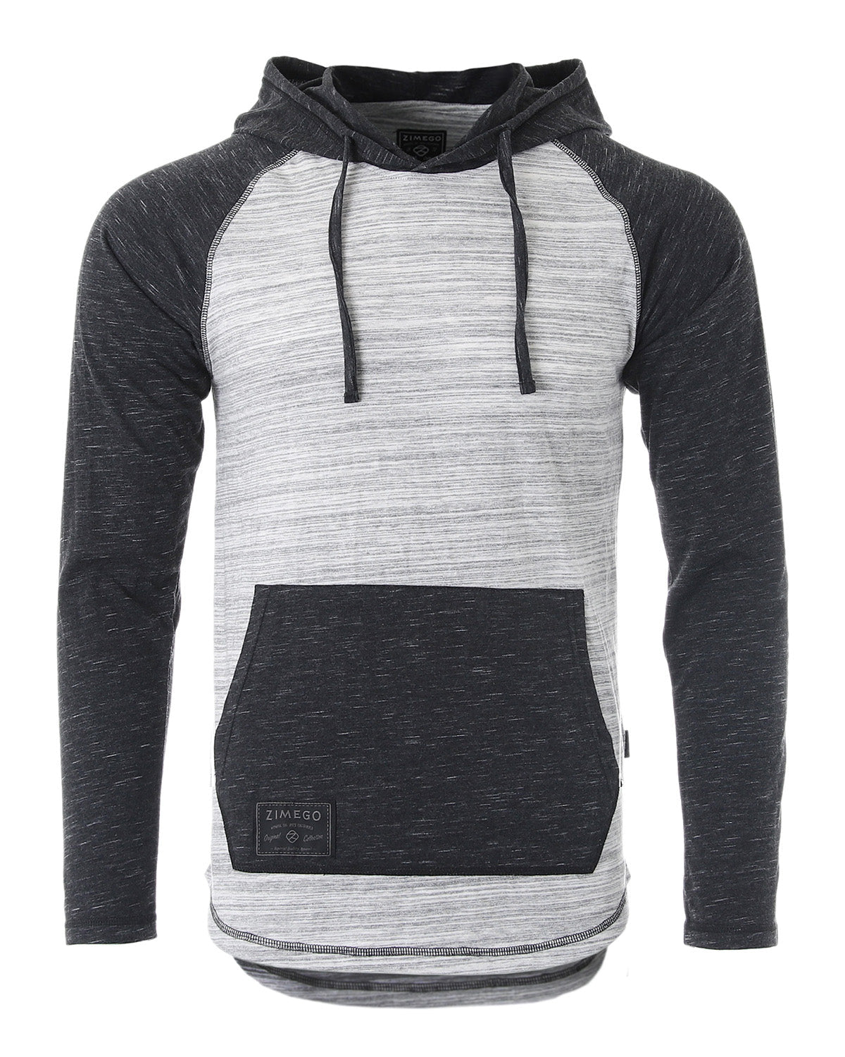 ZIMEGO Long Sleeve Raglan Henley Round Bottom Hood T-Shirts - GREY / BLACK-0