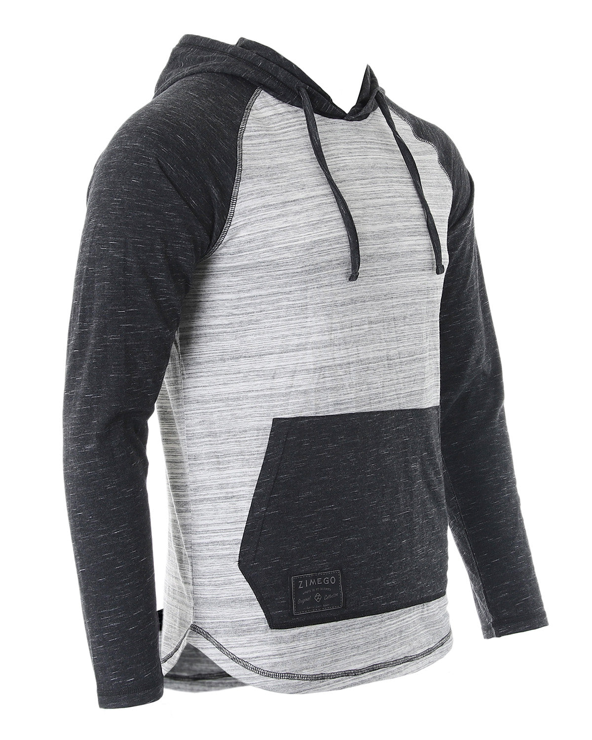 ZIMEGO Long Sleeve Raglan Henley Round Bottom Hood T-Shirts - GREY / BLACK-2
