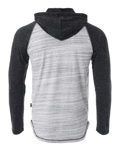ZIMEGO Long Sleeve Raglan Henley Round Bottom Hood T-Shirts - GREY / BLACK-1