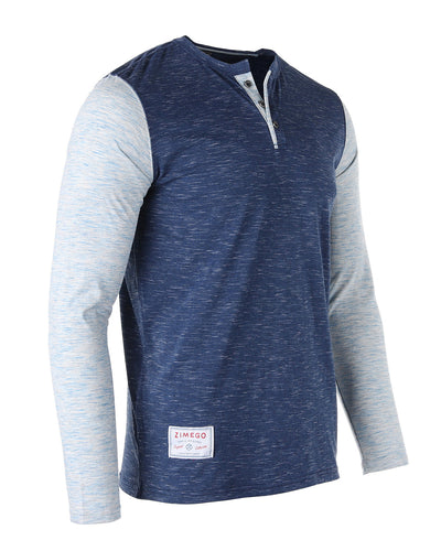 ZIMEGO Mens Contrast Long Sleeve Casual Button Up Henley Athletic T Shirt-1
