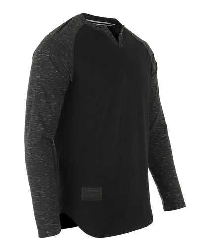 ZIMEGO Men's Long Sleeve Color Block Raglan V Neck Henley Curved Hem Slim Shirts-1